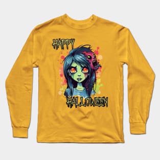 Spooky Zombie Girl Happy Halloween Long Sleeve T-Shirt